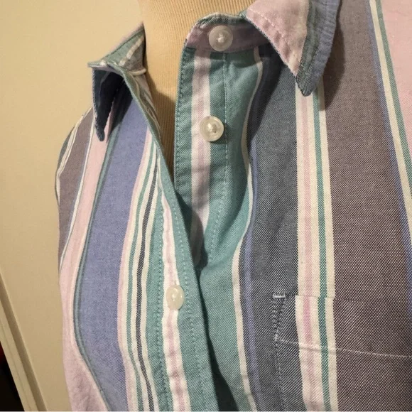 L.L. Bean women’s  Striped Shirt - Purple, Green, and Gray LP - Picture 4 of 7